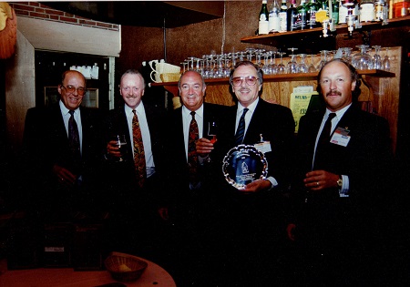 From left to right: Dave Clark of Unger UK, Graham Dyson, Alf Shepherd of Contico, John Ayres of Brichem and Robert Burtishaw of Wetrok. Pictured at the 1993 ISSA/Interclean Amsterdam show.
